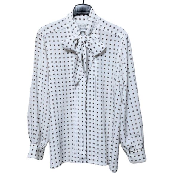 VINTAGE Bankers Club Mini Floral Pussybow Blouse - Picture 2 of 8